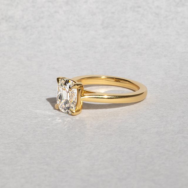 1.50 Carat Old Mine Cushion-Cut Diamond Solitaire Engagement Ring In Yellow Gold - Avery