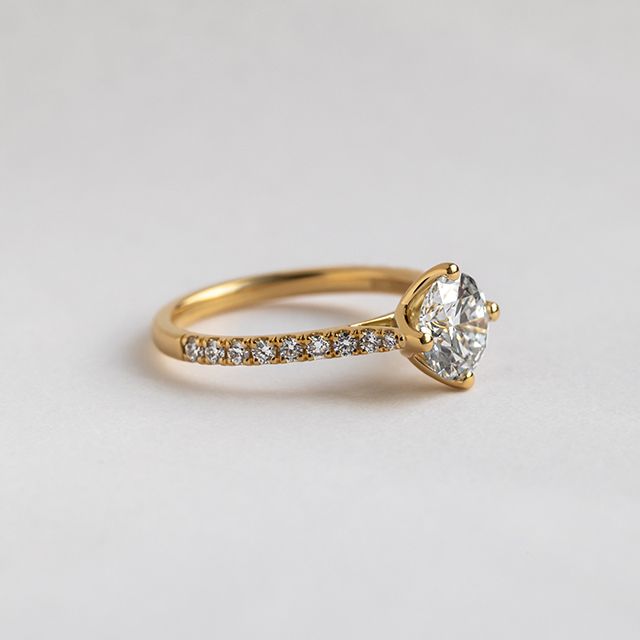 1.00 Carat Round Diamond Band Yellow Gold Engagement Ring - Neela