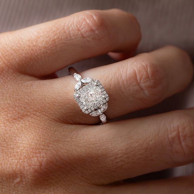 1.20 Carat Radiant Diamond Cluster Platinum Engagement Ring - Elizabeth