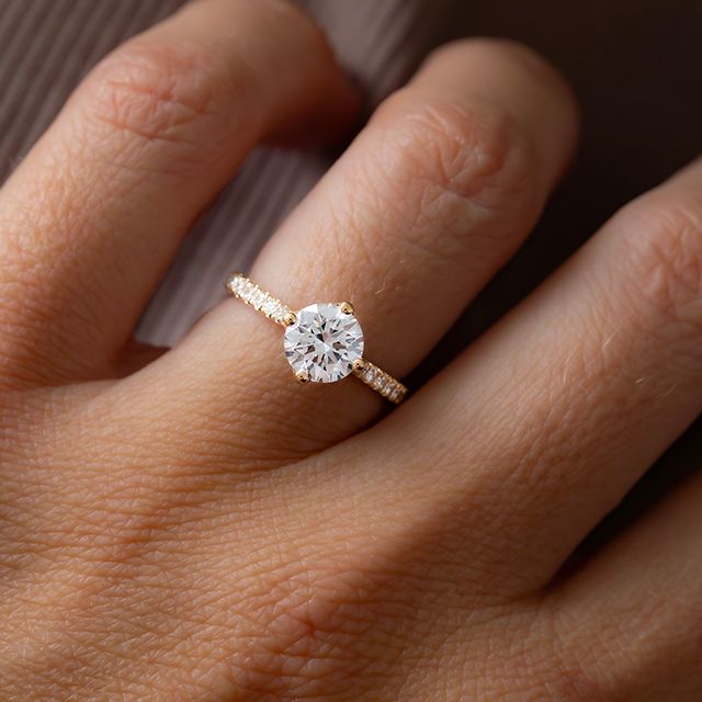 1.00 Carat Round Diamond Band Yellow Gold Engagement Ring - Neela