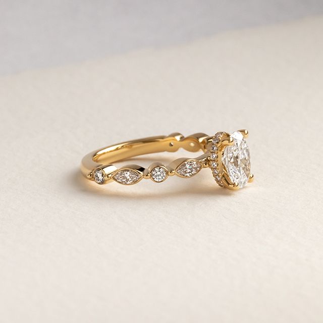 1.00 Carat Oval Bespoke Diamond Band Yellow Gold Engagement Ring