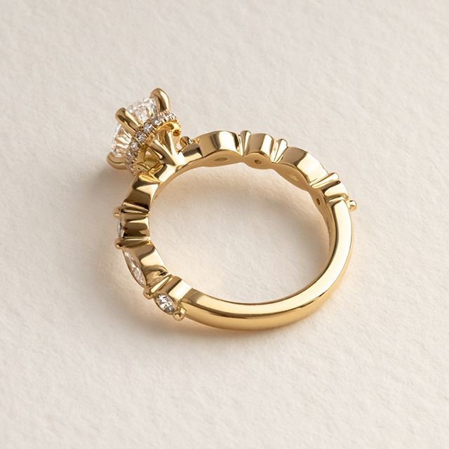 1.00 Carat Oval Bespoke Diamond Band Yellow Gold Engagement Ring