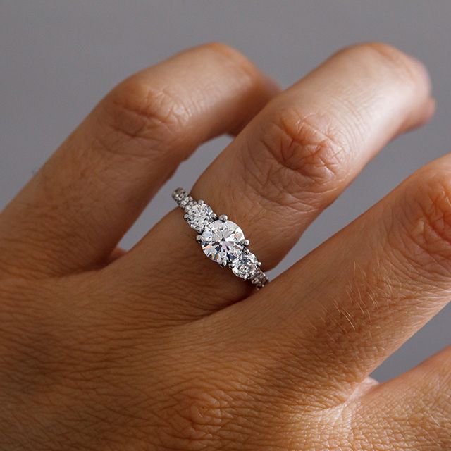 1.00 Carat Round Diamond Trilogy White Gold Engagement Ring - Aurora