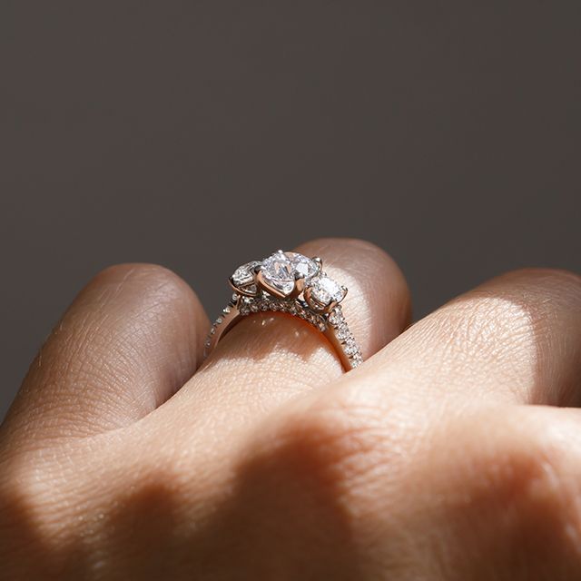 1.00 Carat Round Diamond Trilogy White Gold Engagement Ring - Aurora