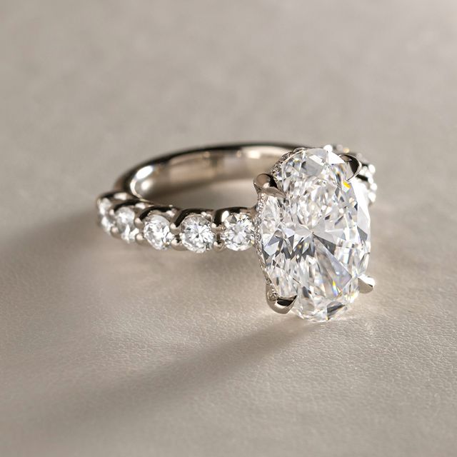 5.00 Carat Oval Hidden Halo Diamond Band Platinum Engagement Ring - Regent