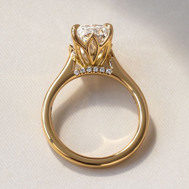 4.00 Carat Elongated Cushion Hidden Halo Yellow Gold Engagement Ring - Bespoke