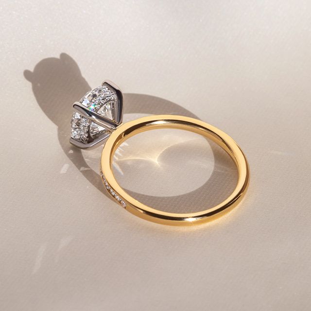 2.07 Carat Round Channel Set Diamond Band Hidden Halo Two Tone Engagement Ring - Kate