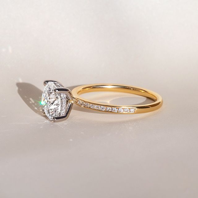 2.07 Carat Round Channel Set Diamond Band Hidden Halo Two Tone Engagement Ring - Kate