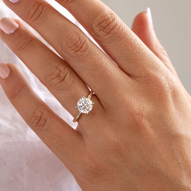2.07 Carat Round Channel Set Diamond Band Hidden Halo Two Tone Engagement Ring - Kate