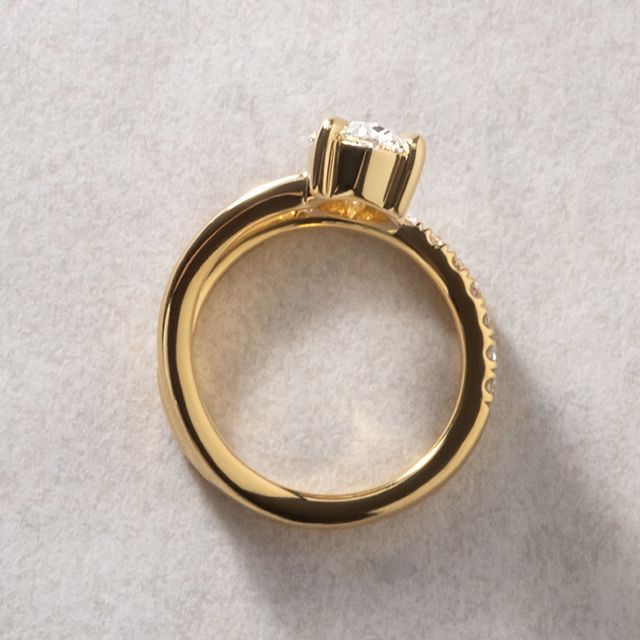 1.50 Carat Oval Spiral Diamond Band Yellow Gold Engagement Ring - Bespoke