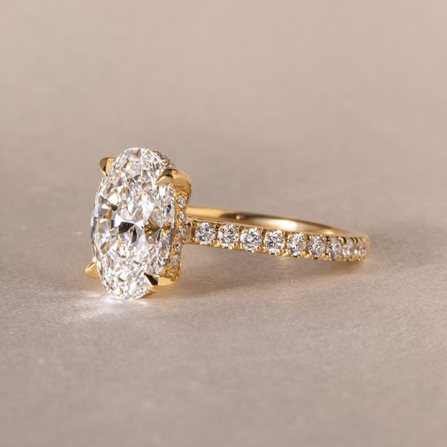 3.00 Carat Oval Hidden Halo Diamond Band Yellow Gold Engagement Ring - Aisha