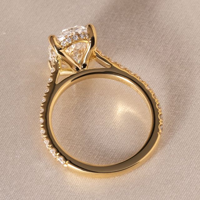3.00 Carat Oval Hidden Halo Diamond Band Yellow Gold Engagement Ring - Aisha