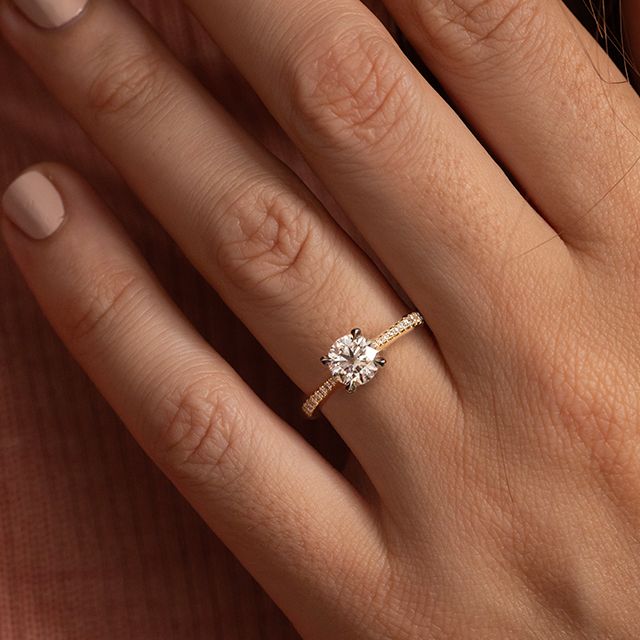 1.20 Carat Round Diamond Band Two Tone Engagement Ring - Odette