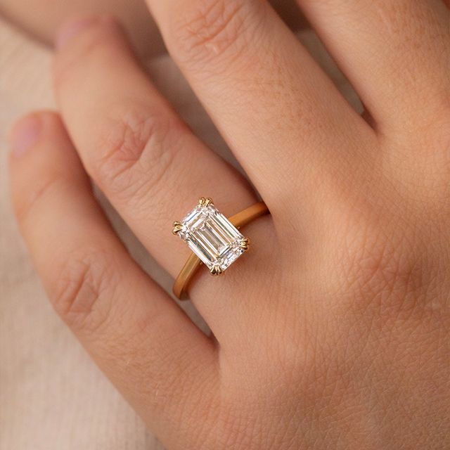 3.50 Carat Emerald Lab Diamond Solitaire Yellow Gold Engagement Ring - Bespoke