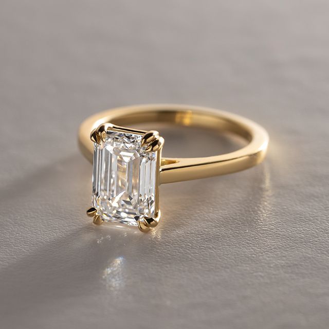 3.50 Carat Emerald Lab Diamond Solitaire Yellow Gold Engagement Ring - Bespoke