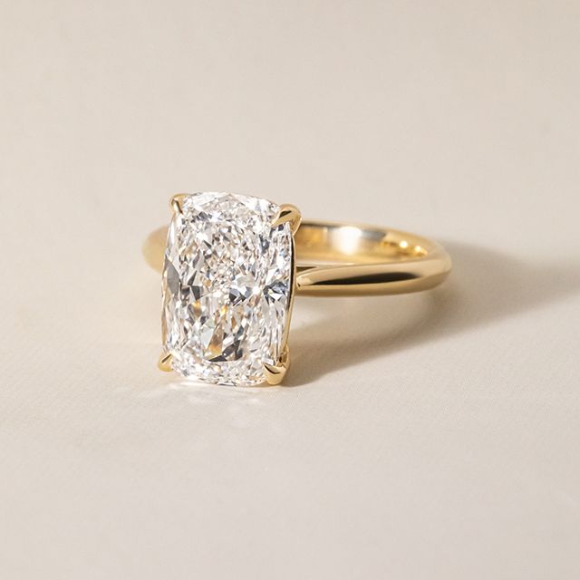 3.20 Carat Elongated Cushion Solitaire Yellow Gold Engagement Ring - Avery