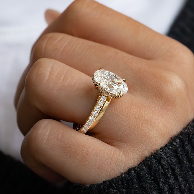 3.00 Carat Oval Diamond Band Yellow Gold Engagement Ring - Aisha