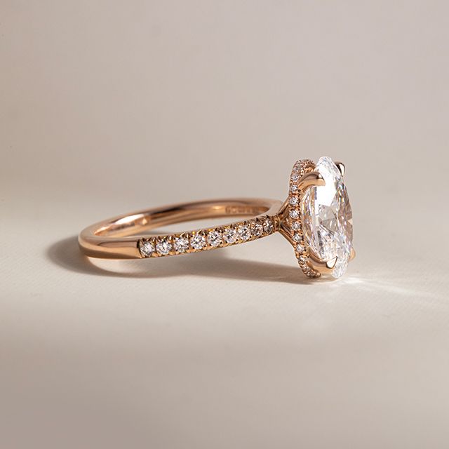 3.20 Carat Oval Hidden Halo Diamond Band Rose Gold Engagement Ring - Samara