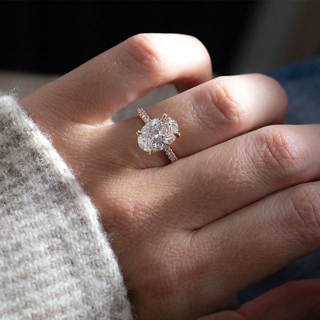 3.20 Carat Oval Hidden Halo Diamond Band Rose Gold Engagement Ring - Samara
