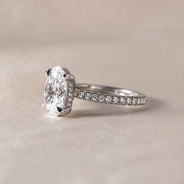 3.00 Carat Oval Hidden Halo Diamond Band White Gold Engagement Ring - Sadie