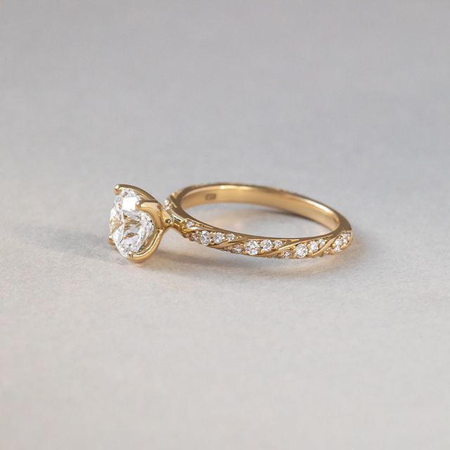 1.50 Carat Round Diamond Band Yellow Gold Engagement Ring - Fior