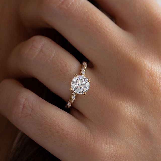1.50 Carat Round Diamond Band Yellow Gold Engagement Ring - Fior