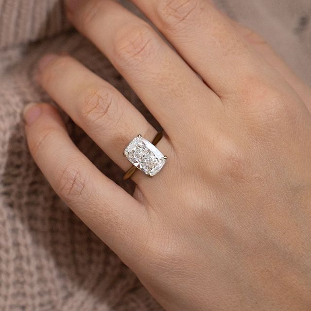 3.20 Carat Elongated Cushion Solitaire Yellow Gold Engagement Ring - Avery