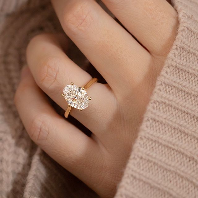 3.00 Carat Oval Diamond Solitaire Yellow Gold Engagement Ring - Rose