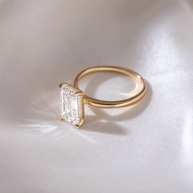 2.10 Carat Emerald Diamond Solitaire Yellow Gold Engagement Ring - Chelsea