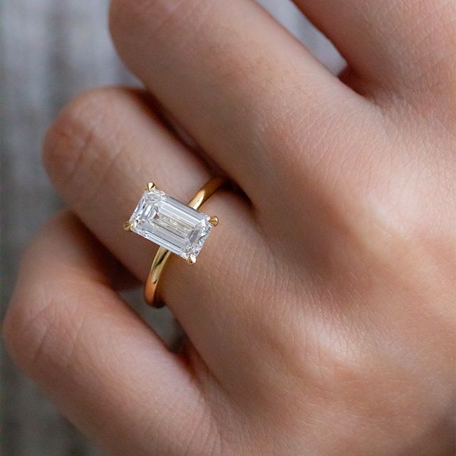 2.10 Carat Emerald Diamond Solitaire Yellow Gold Engagement Ring - Chelsea