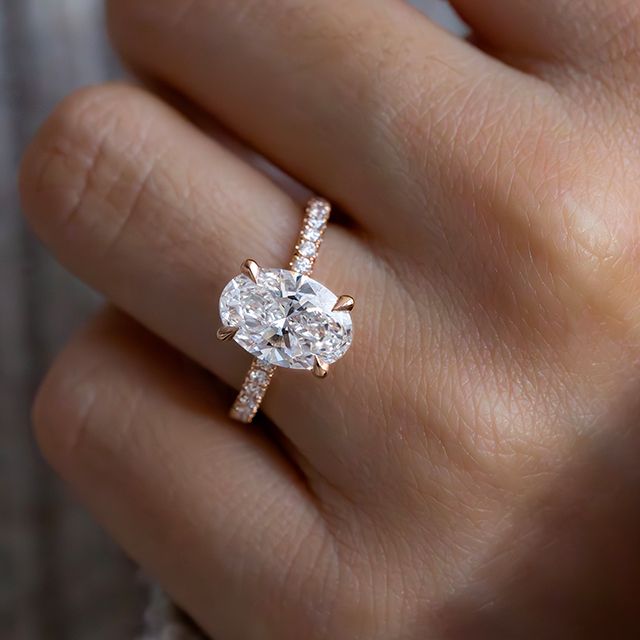 2.50 Carat Oval Hidden Halo Diamond Band Rose Gold Engagement Ring - Samara