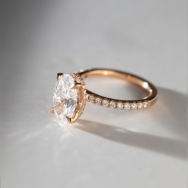 2.50 Carat Oval Hidden Halo Diamond Band Rose Gold Engagement Ring - Samara