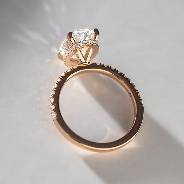 2.50 Carat Oval Hidden Halo Diamond Band Rose Gold Engagement Ring - Samara