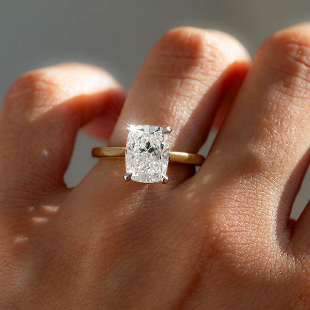 3.00 Carat Elongated Cushion Hidden Halo Two Tone Engagement Ring - Geraldine