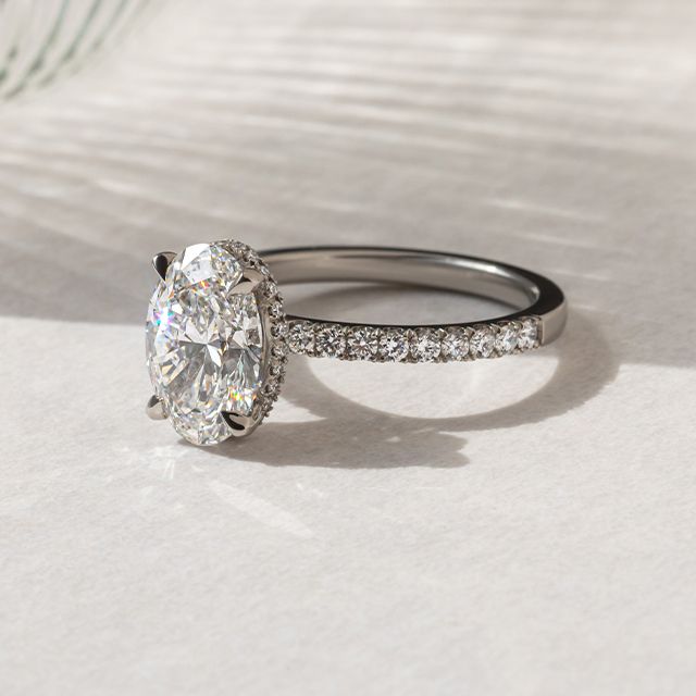 3.00 Carat Oval Hidden Halo Diamond Band White Gold Engagement Ring - Samara