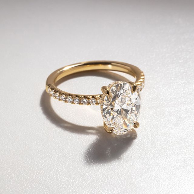 2.80 Carat Oval Hidden Halo Diamond Band Yellow Gold Engagement Ring - Sadie