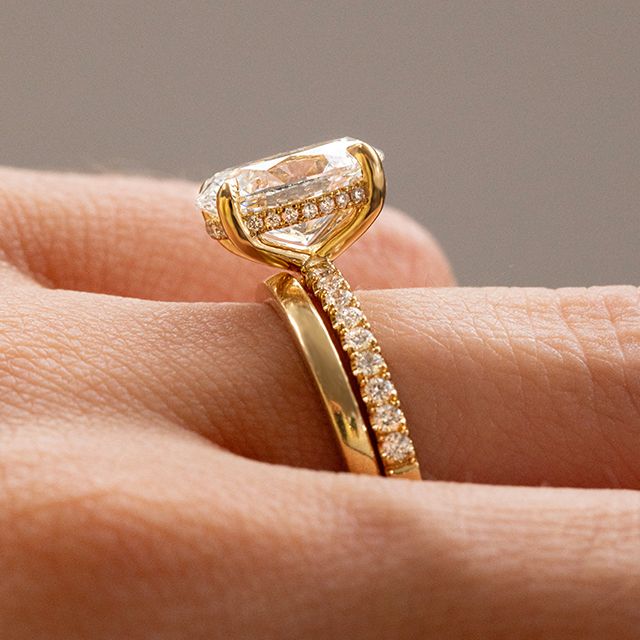 2.80 Carat Oval Hidden Halo Diamond Band Yellow Gold Engagement Ring - Sadie