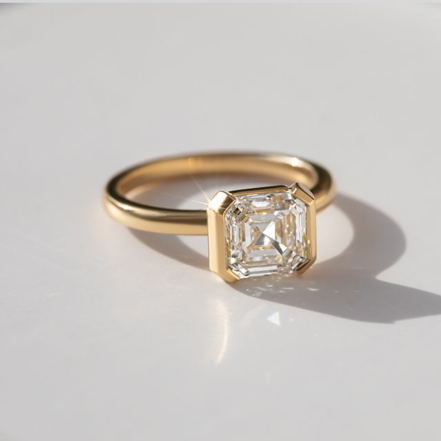 2.00 Carat Asscher Diamond Bezel-Set Yellow Gold Engagement Ring - Avian