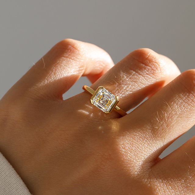 2.00 Carat Asscher Diamond Bezel-Set Yellow Gold Engagement Ring - Avian