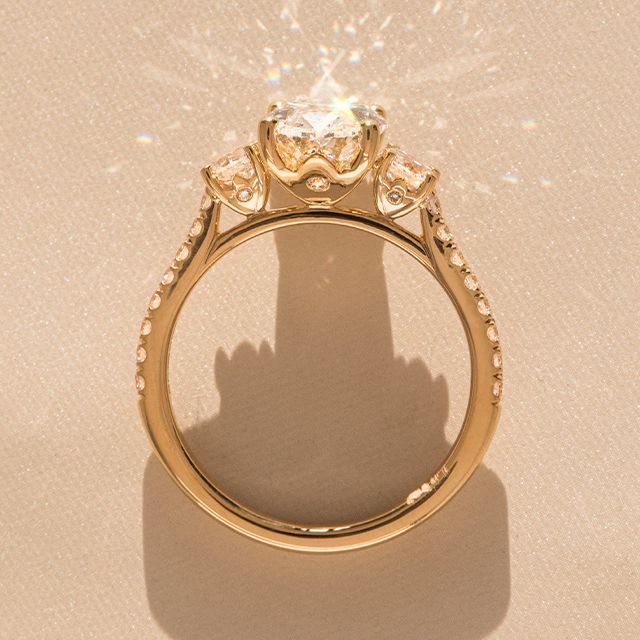 2.80 Carat Oval Diamond Trilogy Yellow Gold Engagement Ring - Crown