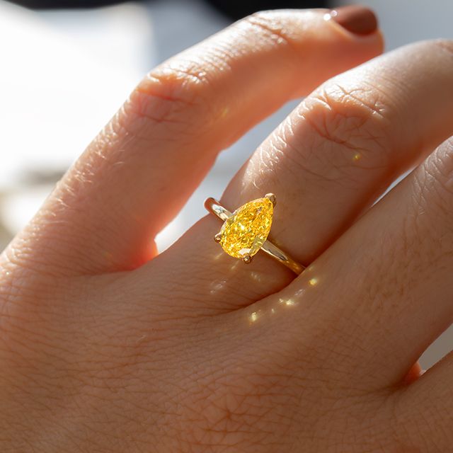 1.50 Carat Pear Yellow Diamond Solitaire Yellow Gold Engagement Ring - Chelsea