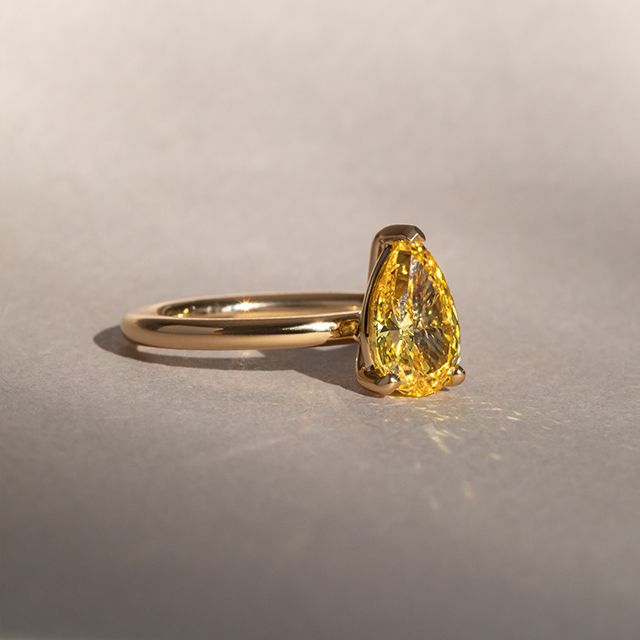 1.50 Carat Pear Yellow Diamond Solitaire Yellow Gold Engagement Ring - Chelsea