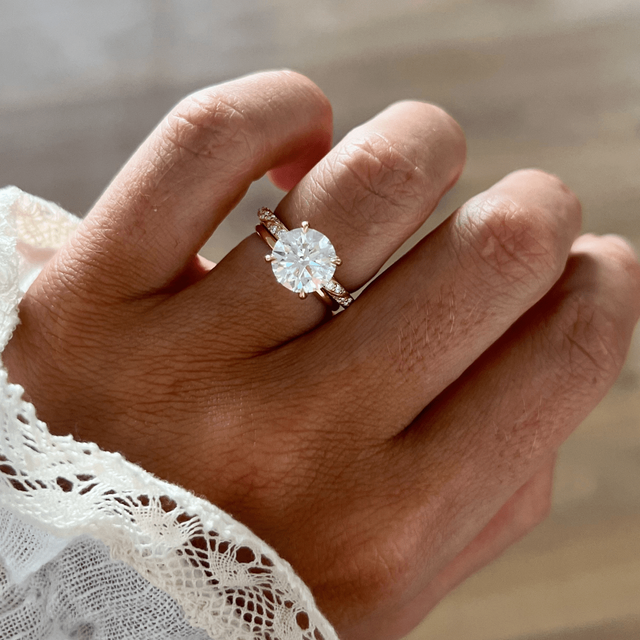 3.00 Carat Round Diamond Band Yellow Gold Engagement Ring - Fior