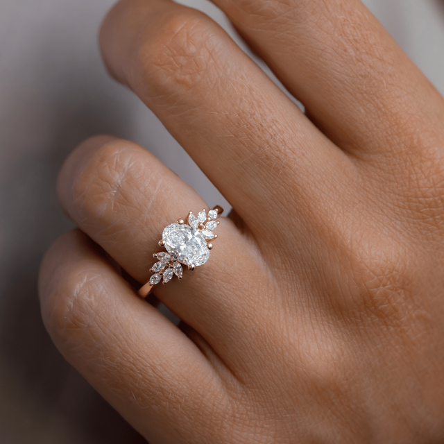 1.20 Carat Lab Grown Oval Cluster Engagement Ring In Yellow Gold - Anastasia