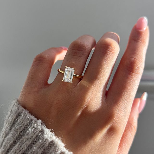 2.10 Carat Emerald Diamond Solitaire Yellow Gold Engagement Ring - Chelsea