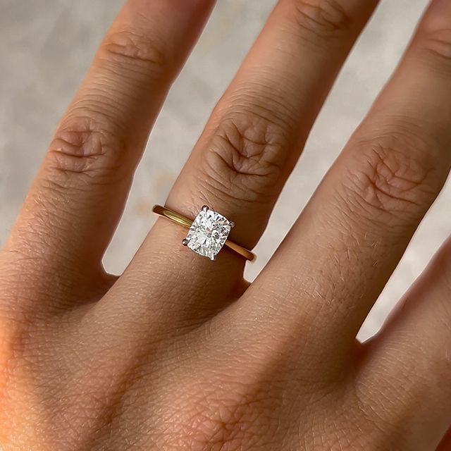 1.20 Carat Elongated Cushion Solitaire Two Tone Engagement Ring - Serena