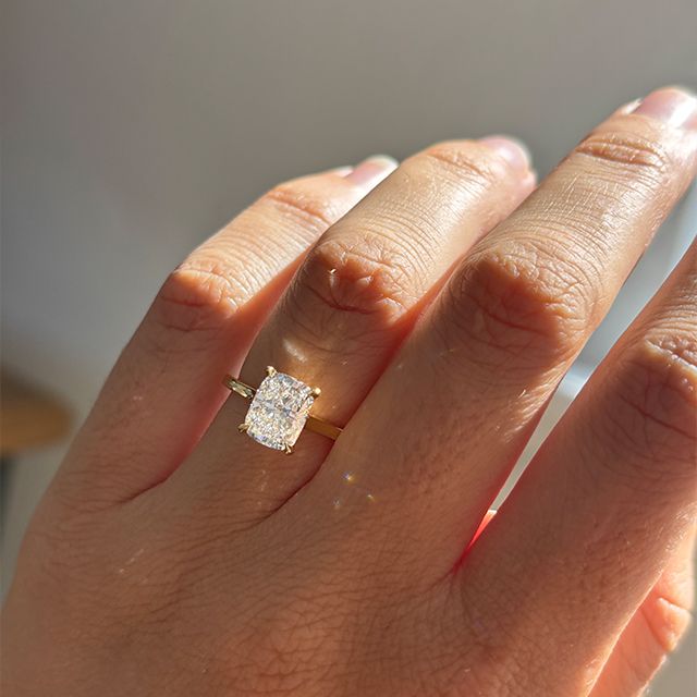 2.00 Carat Elongated Cushion Solitaire Yellow Gold Engagement Ring - Avery