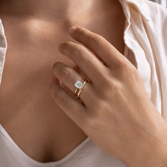 1.20 Carat Elongated Cushion Solitaire Two Tone Engagement Ring - Serena