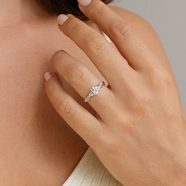 0.70 Carat Round Twisted Diamond Band White Gold Engagement Ring - Sahana