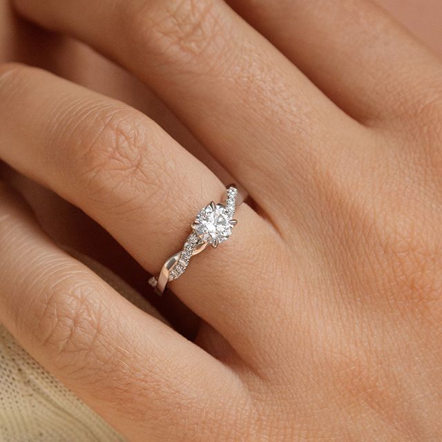 0.70 Carat Round Twisted Diamond Band White Gold Engagement Ring - Sahana